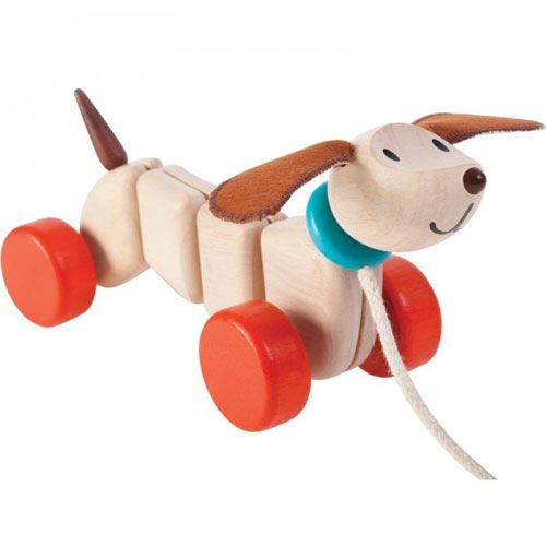 Plan toys houten trekfiguur - blije puppy