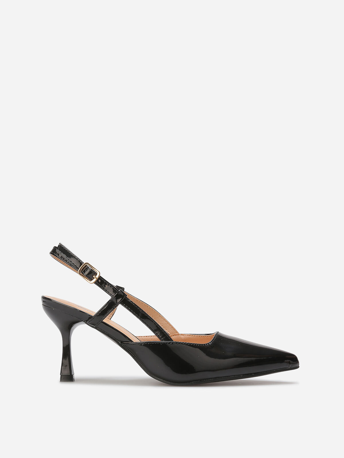 Escarpins slingback vernis avec brides- Noir