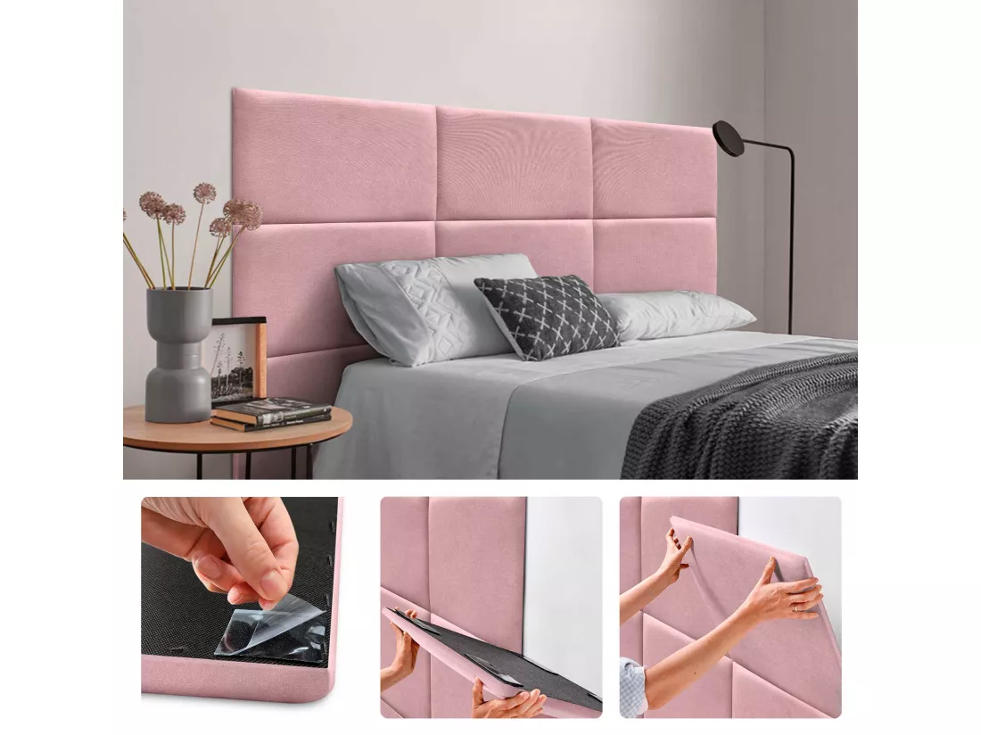 DHOME Lot de 1 Panneaux muraux en tissu auto-adhésifs Panneaux muraux absorbants acoustiques Protection contre les chocs (Rose, 50x40cm, x1)