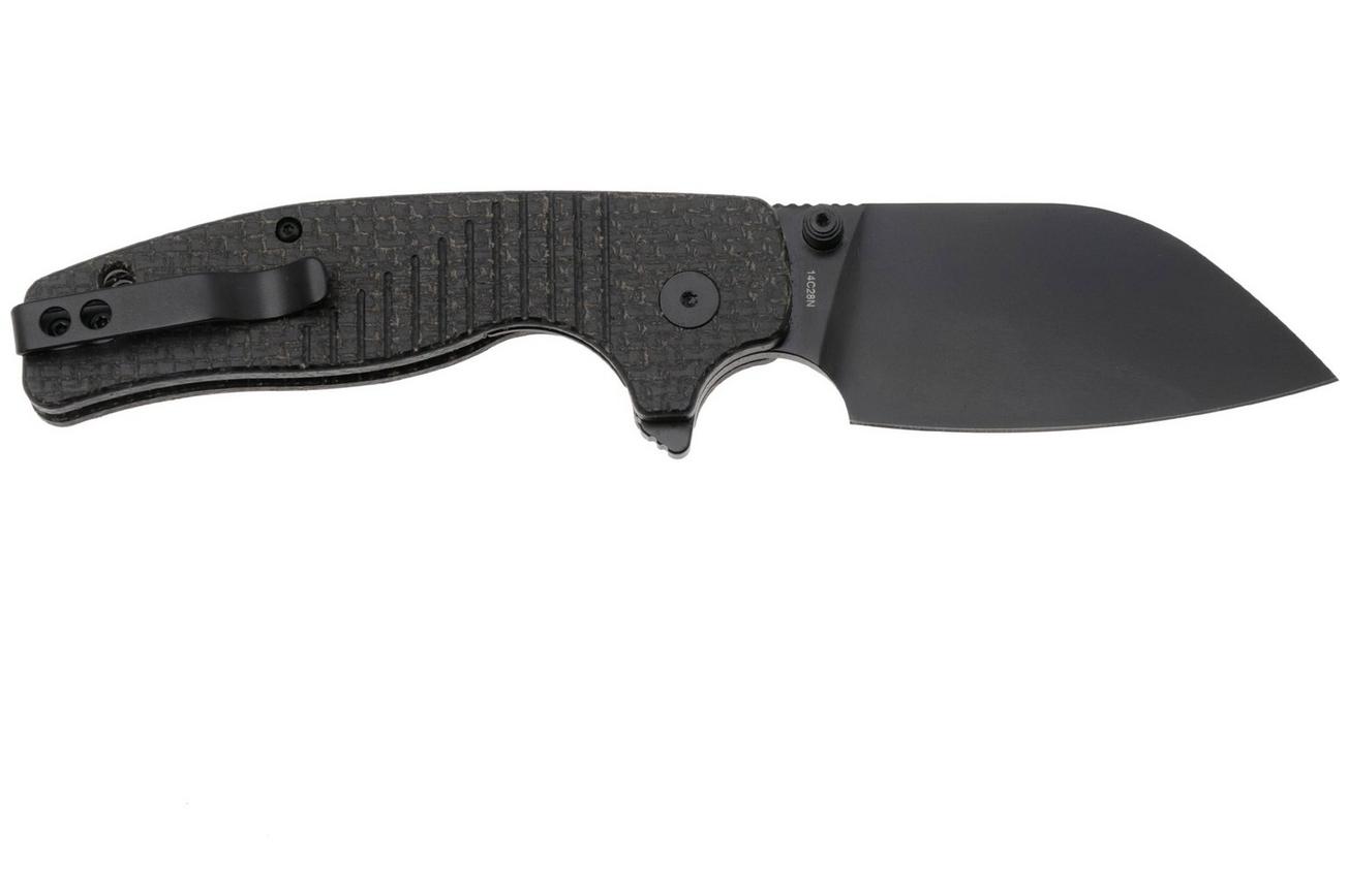 QSP Knife Chefmaster 163-C2, Black 14C28N, Brown Coarse Micarta, zakmes, Keanu Alfaro design
