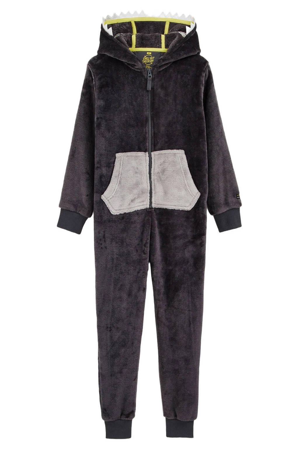 WE Fashion onesie dino antraciet/grijs/wit