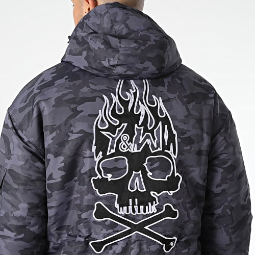 Parka Réversible Noir Gris Anthracite Camouflage