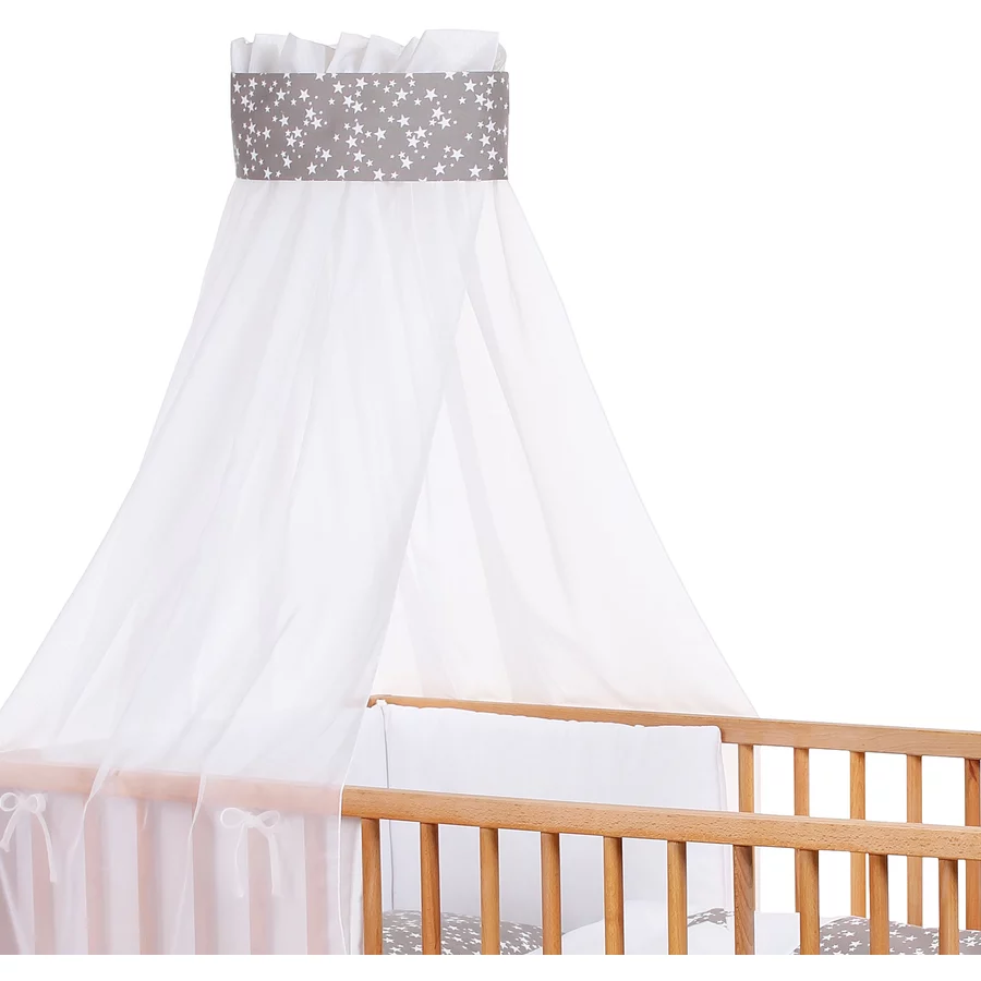 babybay® Kinderbetthimmel Piqué mit Band für Applikation Stern taupe Sterne weiß