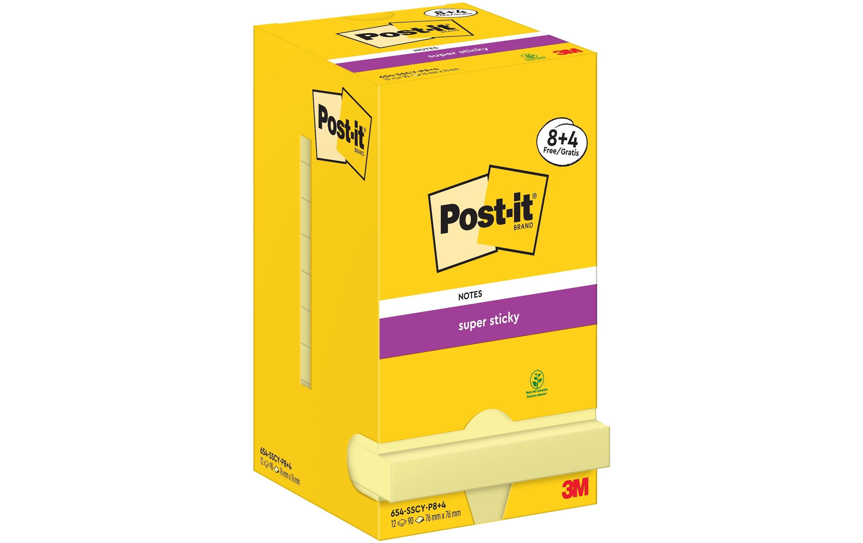 Notizzettel Super Sticky 76 x 76 mm, Gelb, 12 BlöckeStarke Haftnotizen
