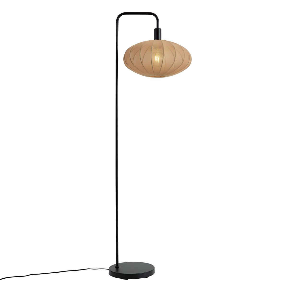 Japandi vloerlamp zwart met stoffen bruine kap - Bida