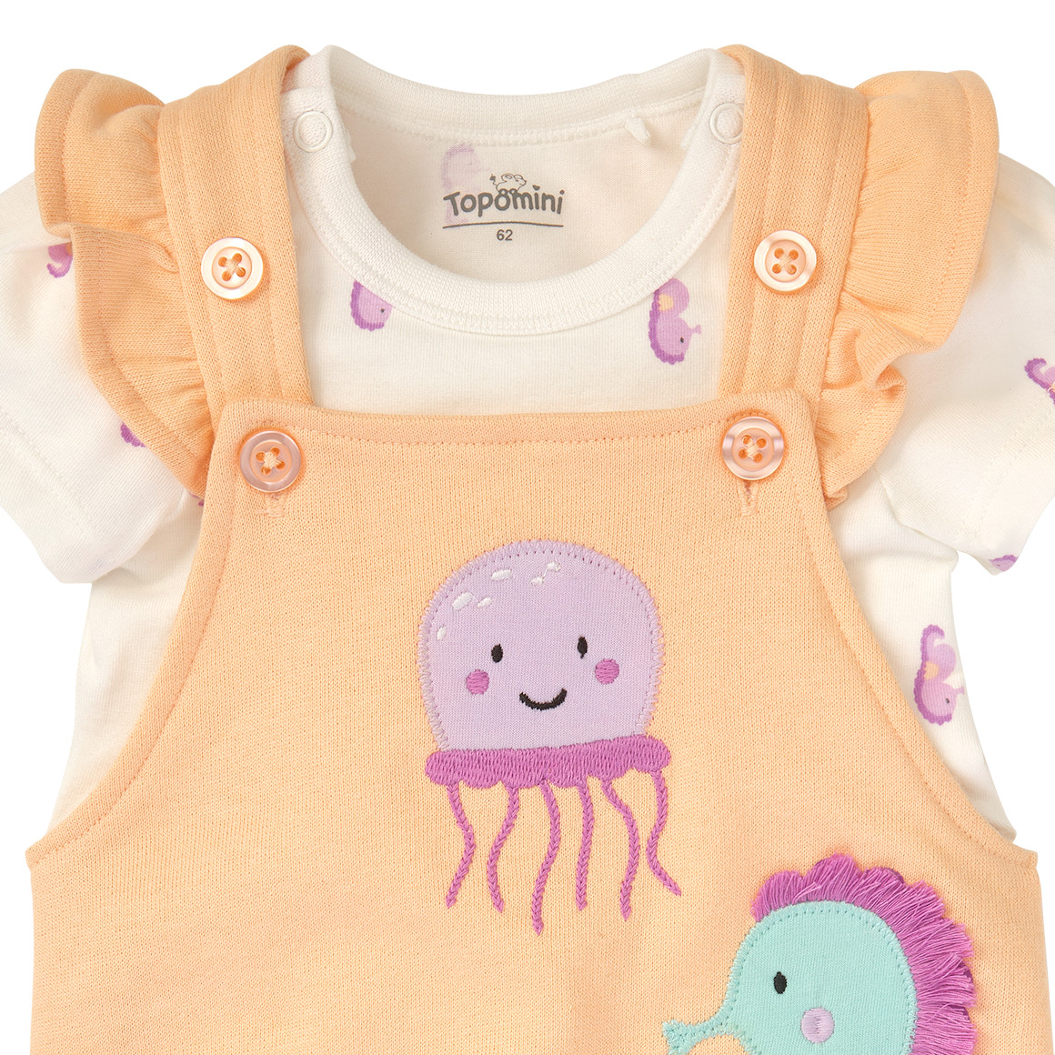 Topomini Baby Strampler und Kurzarmbody im Set hellorange / weiss