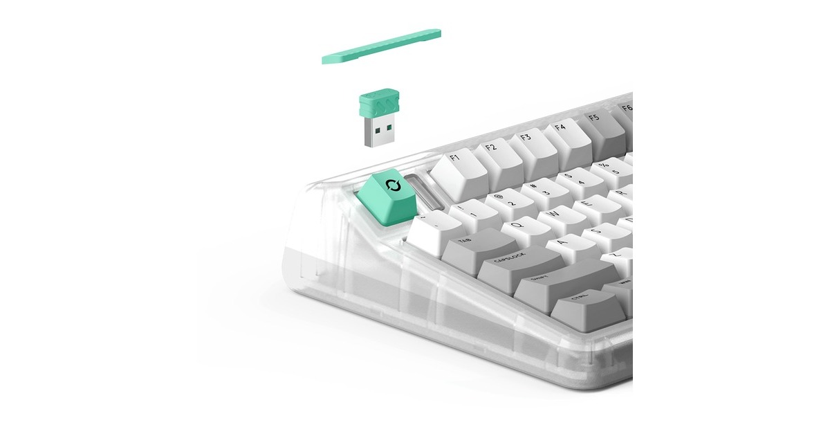 IqunixOG80 Wormhole Wireless Mechanical Keyboard, gaming toetsenbord  (Grijs/groen, US lay-out, Cherry MX Brown, RGB leds, 80% (TKL), Hot-swappable, PBT, 2.4GHz | Bluetooth 5.1 | USB-C)