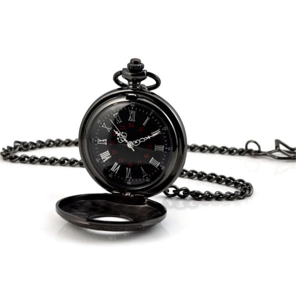 Analoge Quarz Taschenuhr im Retro Design - Schwarz