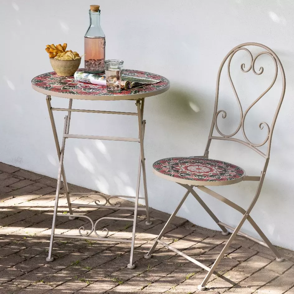 Chaise bistro pliable en mosaïque Narbonne Taupe et rose
