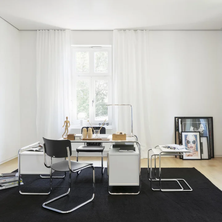 Thonet - S 285/1 Schreibtisch, Chrom / Esche schwarz gebeizt