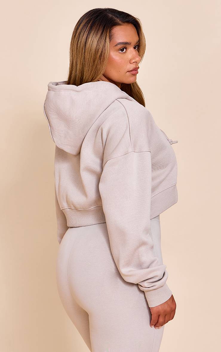 Gris Chiné Sweat À Casynthétiqueche Court Shape Zippé À Manches Longues