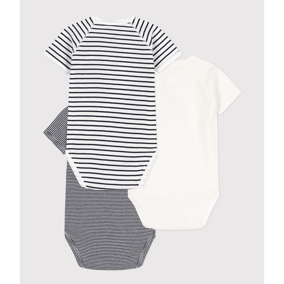 PETIT BATEAU<br>Conjunto de 3 bodies de manga curta cruzados