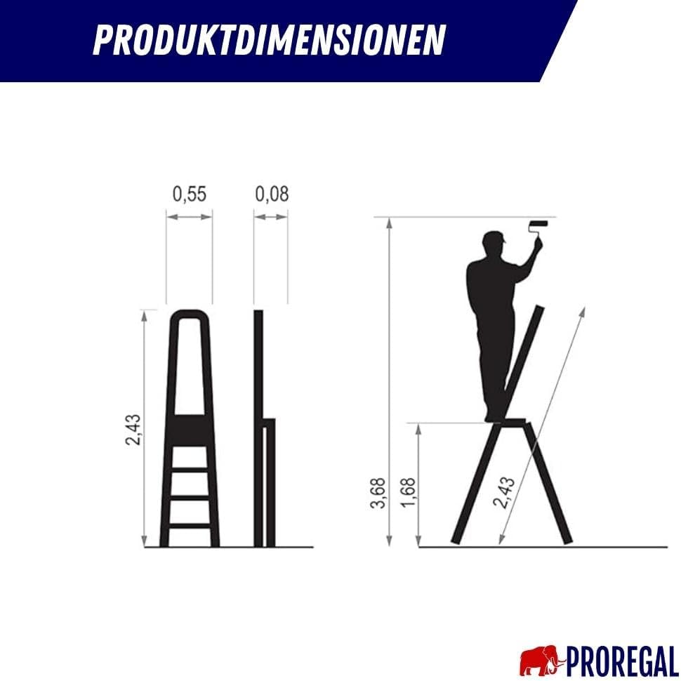 PROREGAL Economy Basic Trapladder, Gemaakt van hoogwaardig staal, Eenzijdig toegankelijk, 8 treden, Werkhoogte 3,68 m, Draagvermogen 125 kg, Antraciet