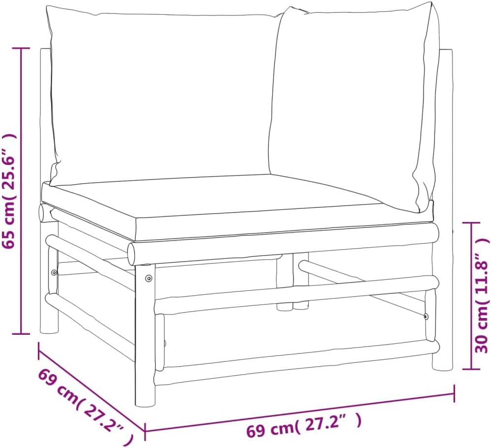 vidaXL Garten Lounge Set 4-TLG., Gartenmöbel Set mit Hellgrauen Kissen, Sitzgruppe für Garten Terrasse, Modular Sofa Garnitur Loungemöbel, Bambus