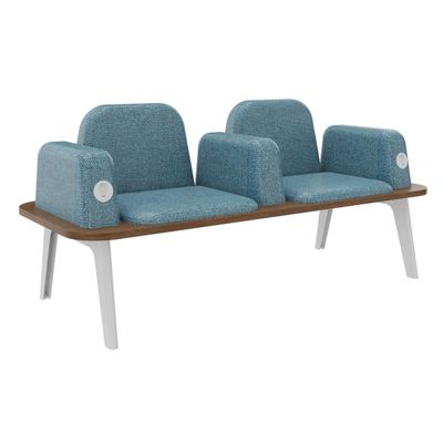Banquette ILO - 2 places L172xP67cm - blanc - structure noyer - tissu bleu guède