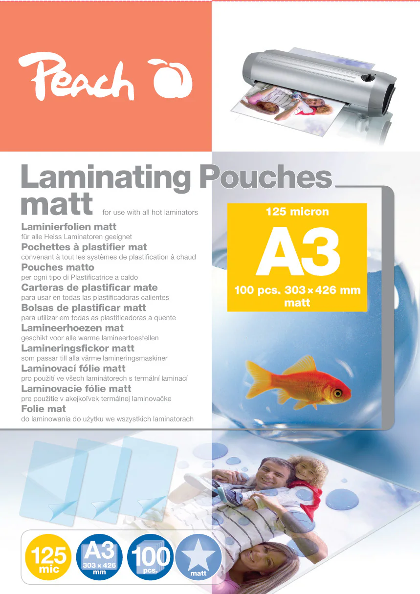 Peach 100 x A3 Laminierfolien, 125 mic, matt