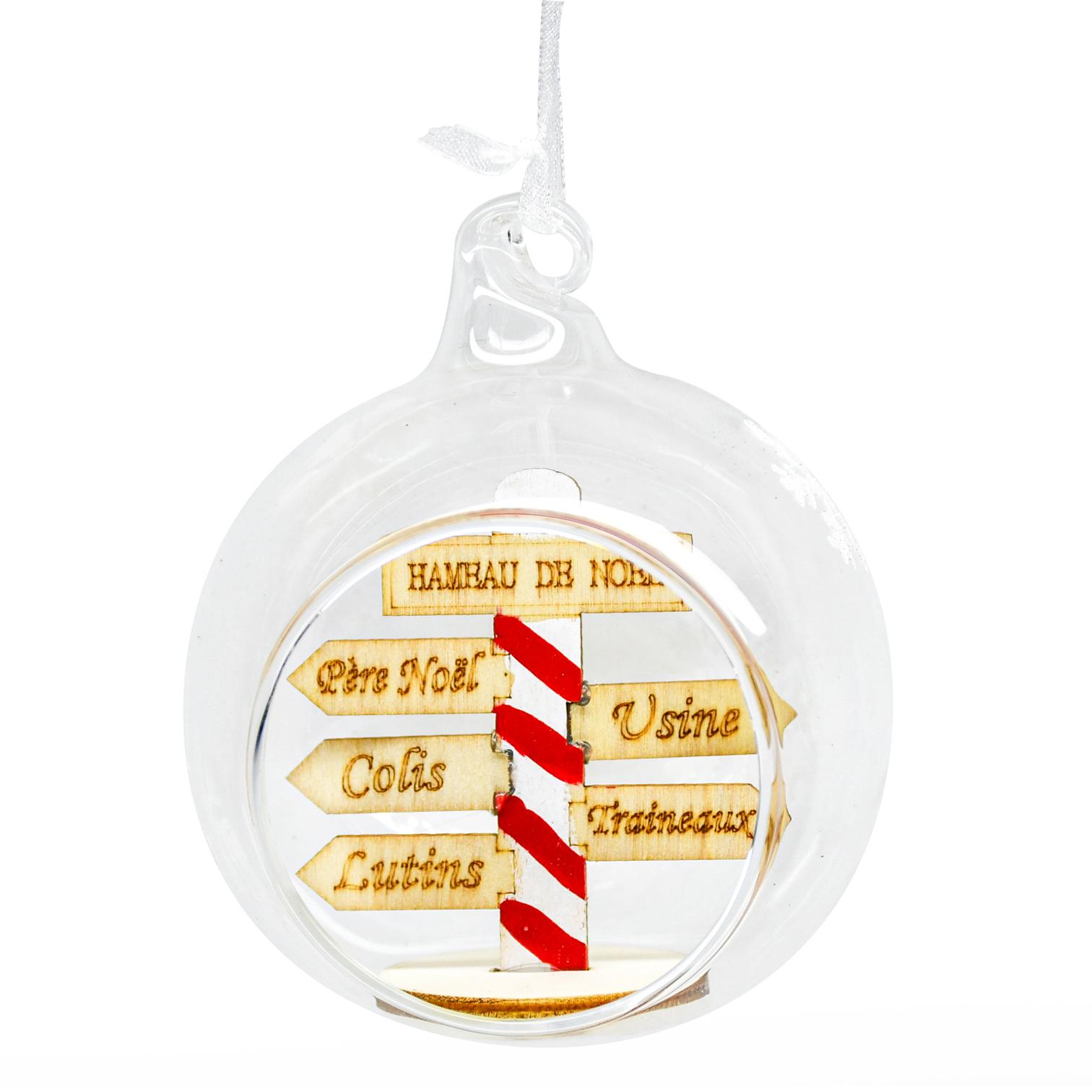 BOULE NOEL VERRE PANNEAUX CHRISTMAS D.8CM