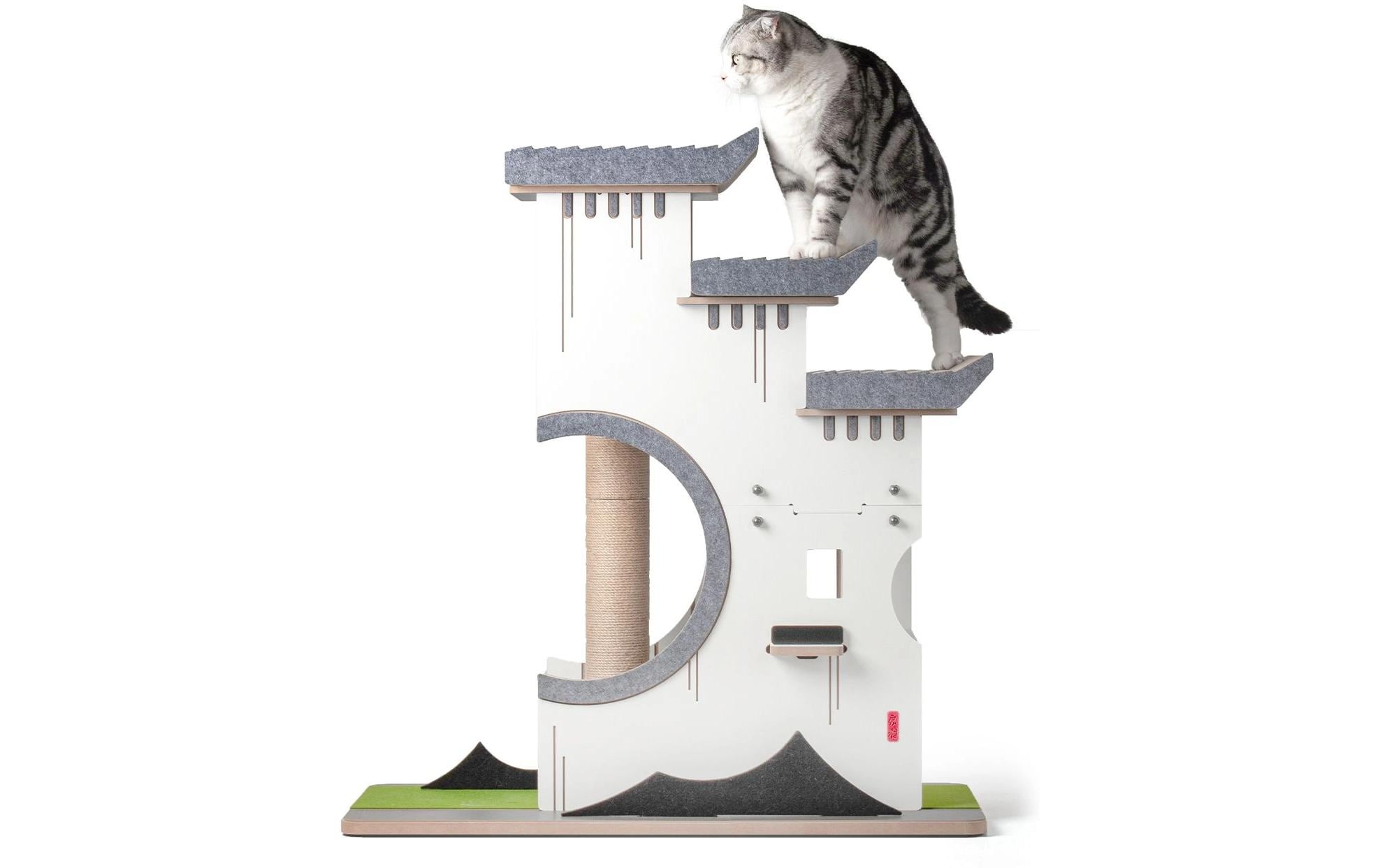 Design-Kratzmöbel Château Tatzberg Grau/Weiss<br>Stilvolles Kratzmöbel für Katzen mit Kletterturm