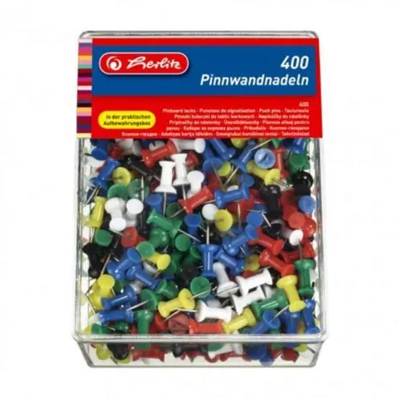 Herlitz 8859142 Pinnwandnadel Organisationsnadel 23mm farbig sortiert 400er Transparentbox