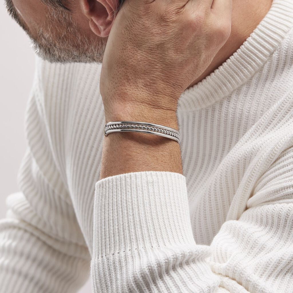 Bracelet Jonc Ouvert Acier Blanc Winnoc
