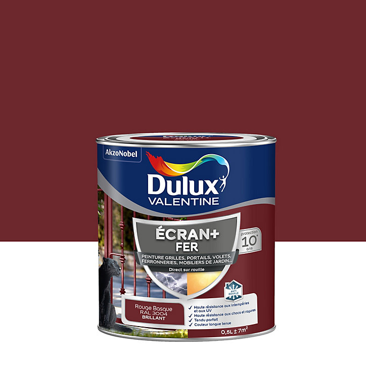 Peinture extérieure Ecran+ fer Dulux Valentine brillant rouge Basque 500ml