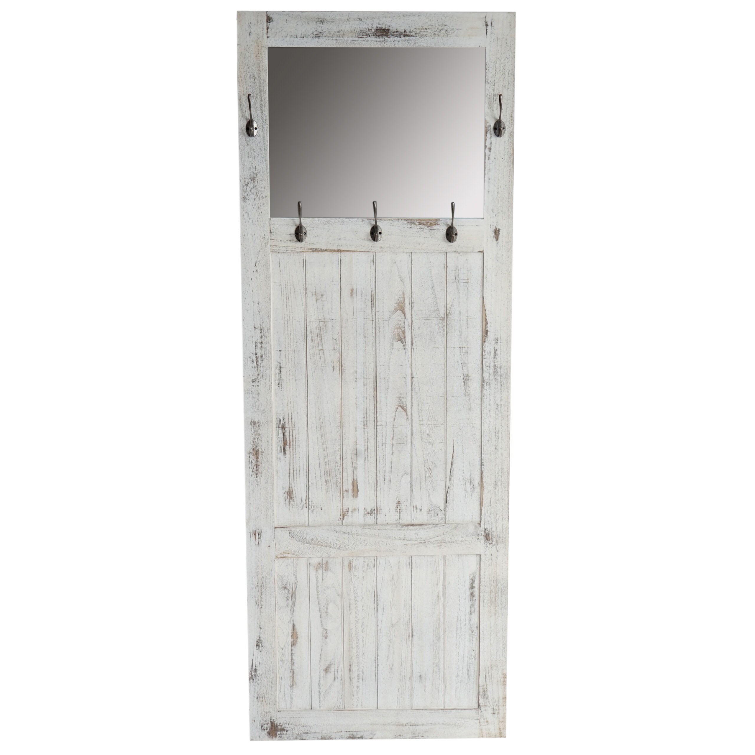 Garderobe Wandgarderobe mit Spiegel Wandhaken 180x65x7cm, Shabby-Look, Vintage ~ weiß