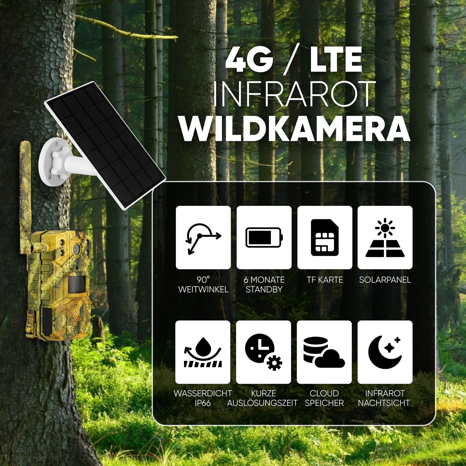 LUVISION 4G LTE Wildkamera Fotofalle Wildtierkamera SIM Karte Bewegungserkennung 14MP Nachtsicht Solar