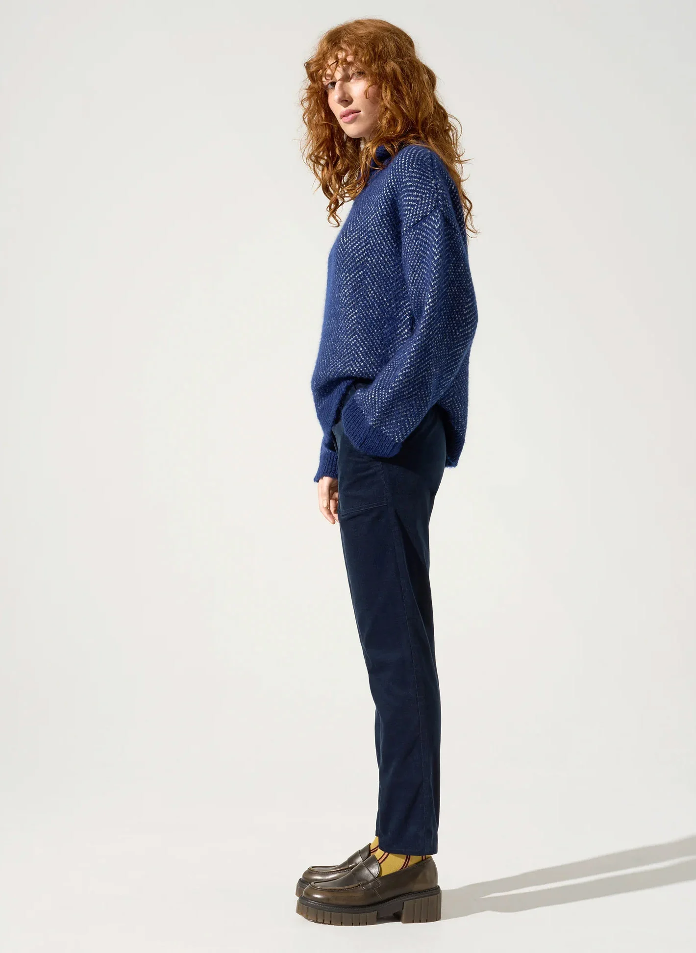 MILA - Pantalon droit en coton mélangé | Bleu