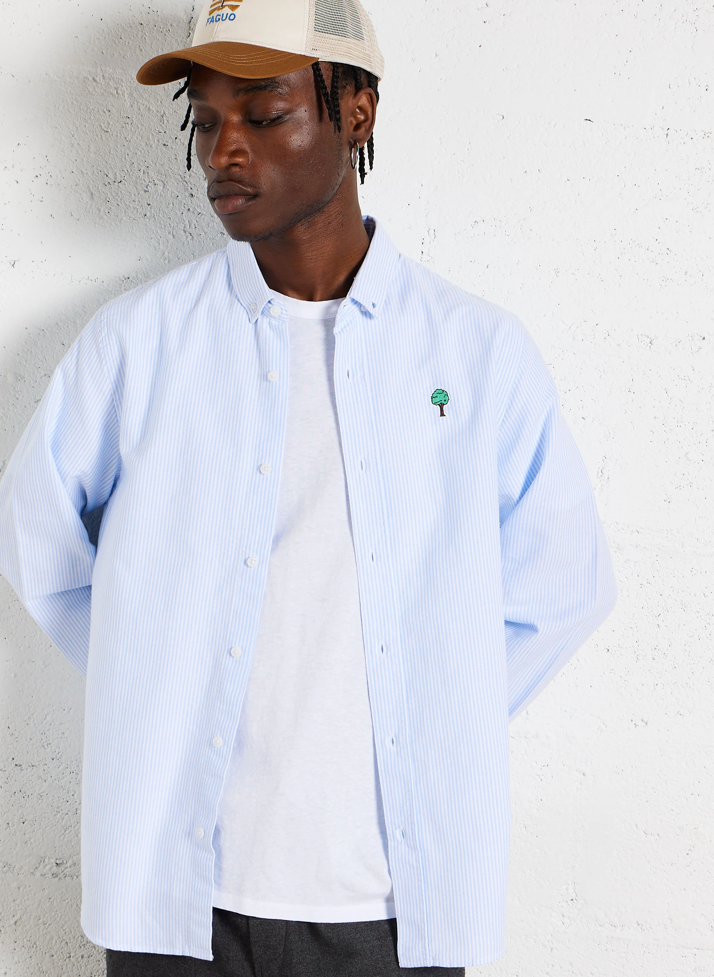 IVOY - Chemise col américain regular-fit rayée en coton| Blanc