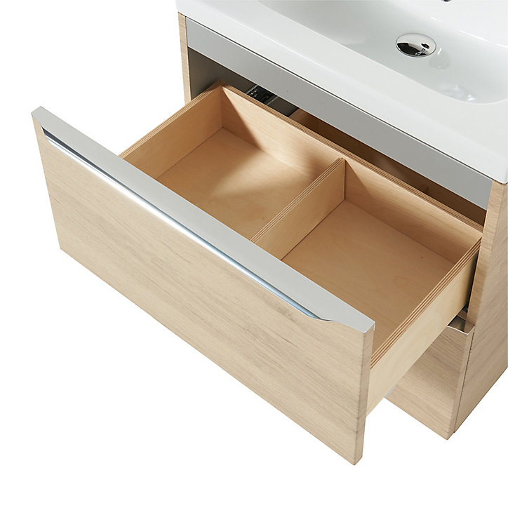 Meuble sous vasque à suspendre GoodHome Imandra bois chêne 60 cm + plan vasque Lana