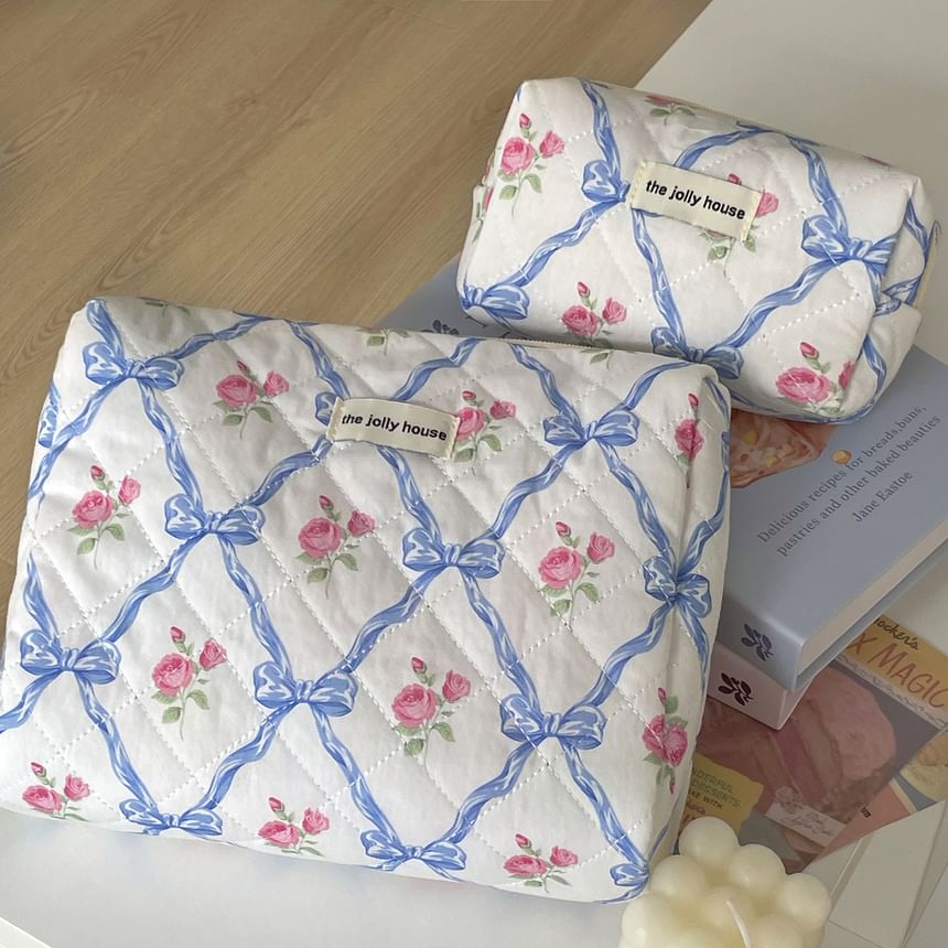 ZenlyHabit - Make-uptas / clutch / etui met bloemenstrik