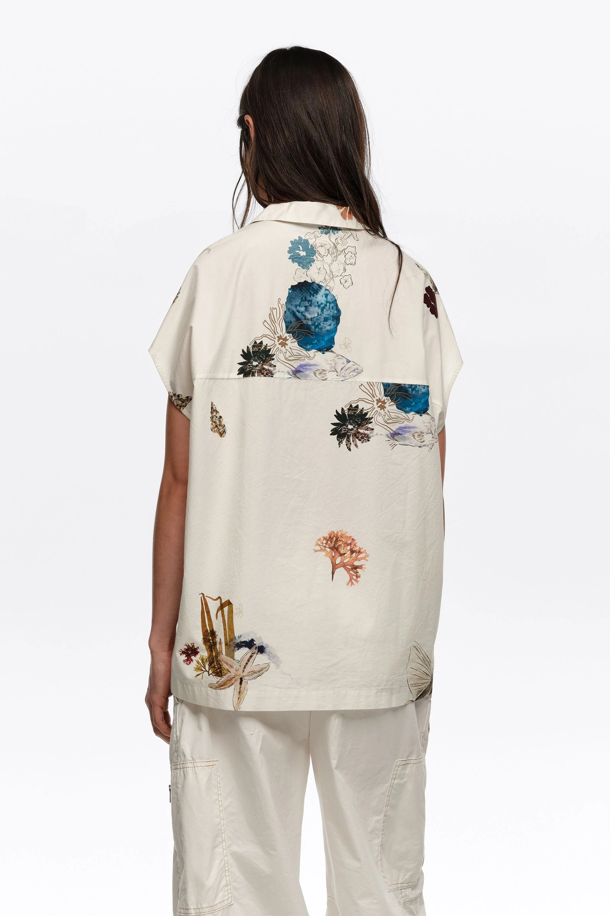 Camisa tipo capa em algodão Seabed off-white