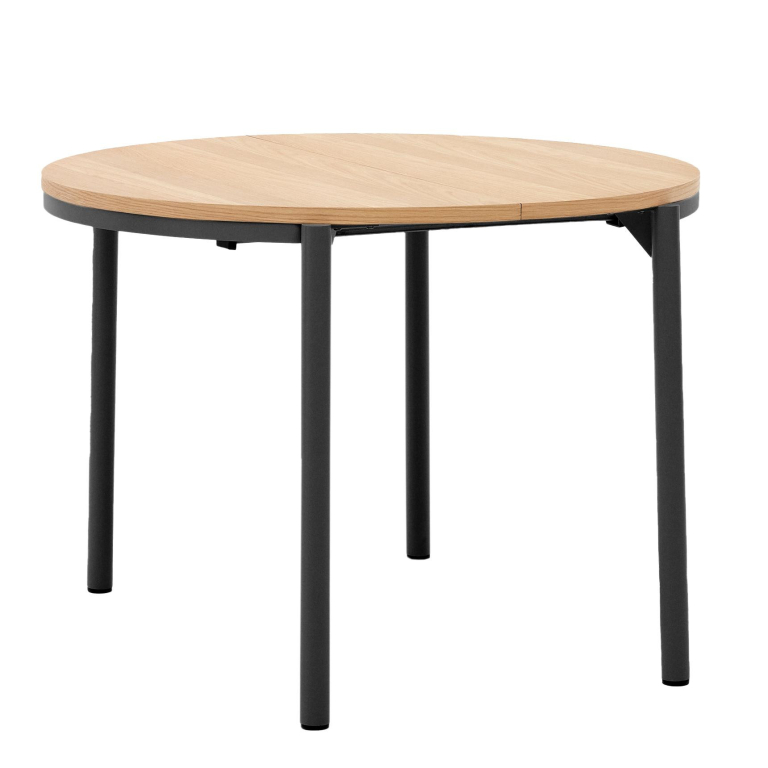 Kave Home Montuiri uitschuifbare tafel 90/120x75 eiken met zwart onderstel