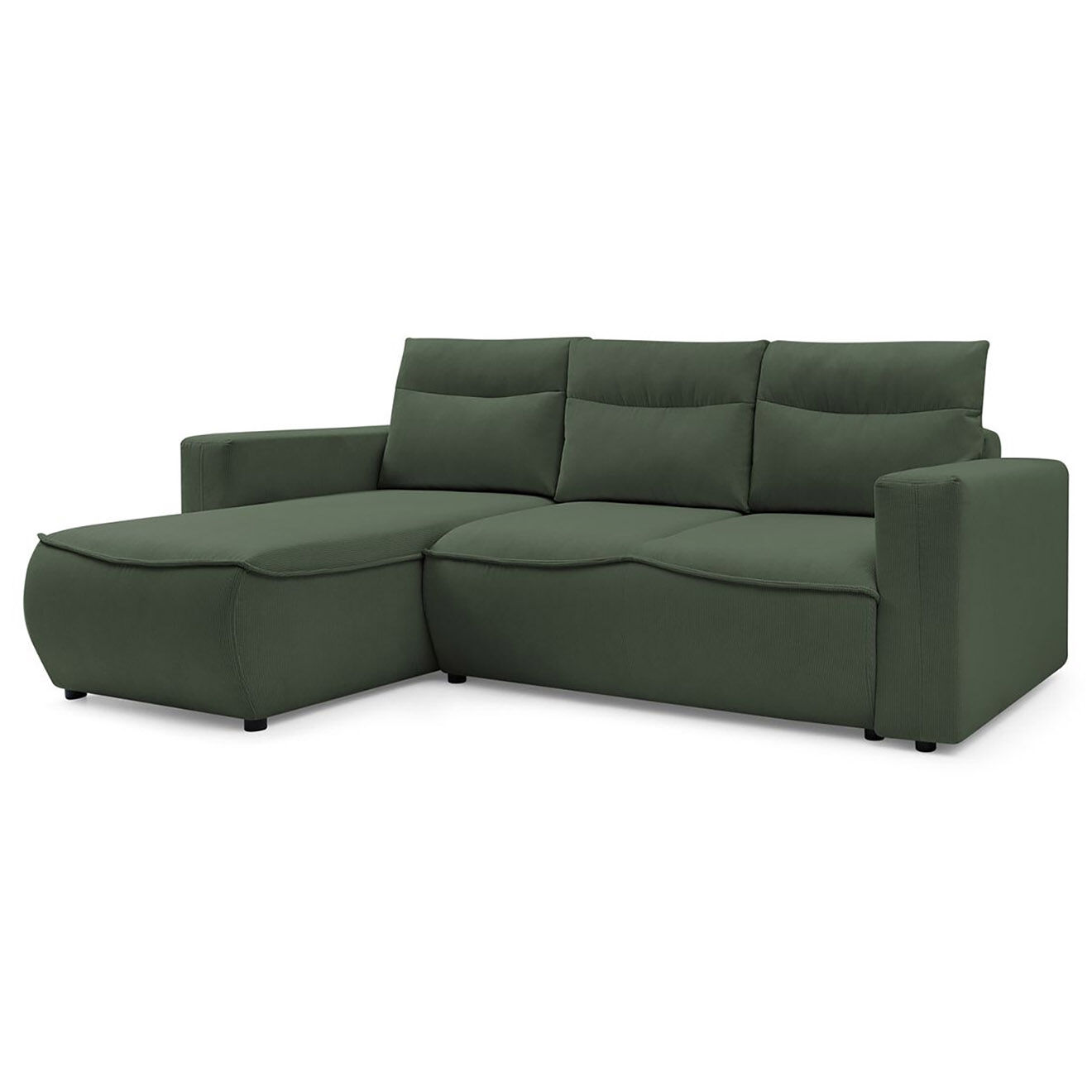 Bobochic Canapé d'angle gauche convertible coffre jasmin velours côtelé vert - 256x158x90 cm