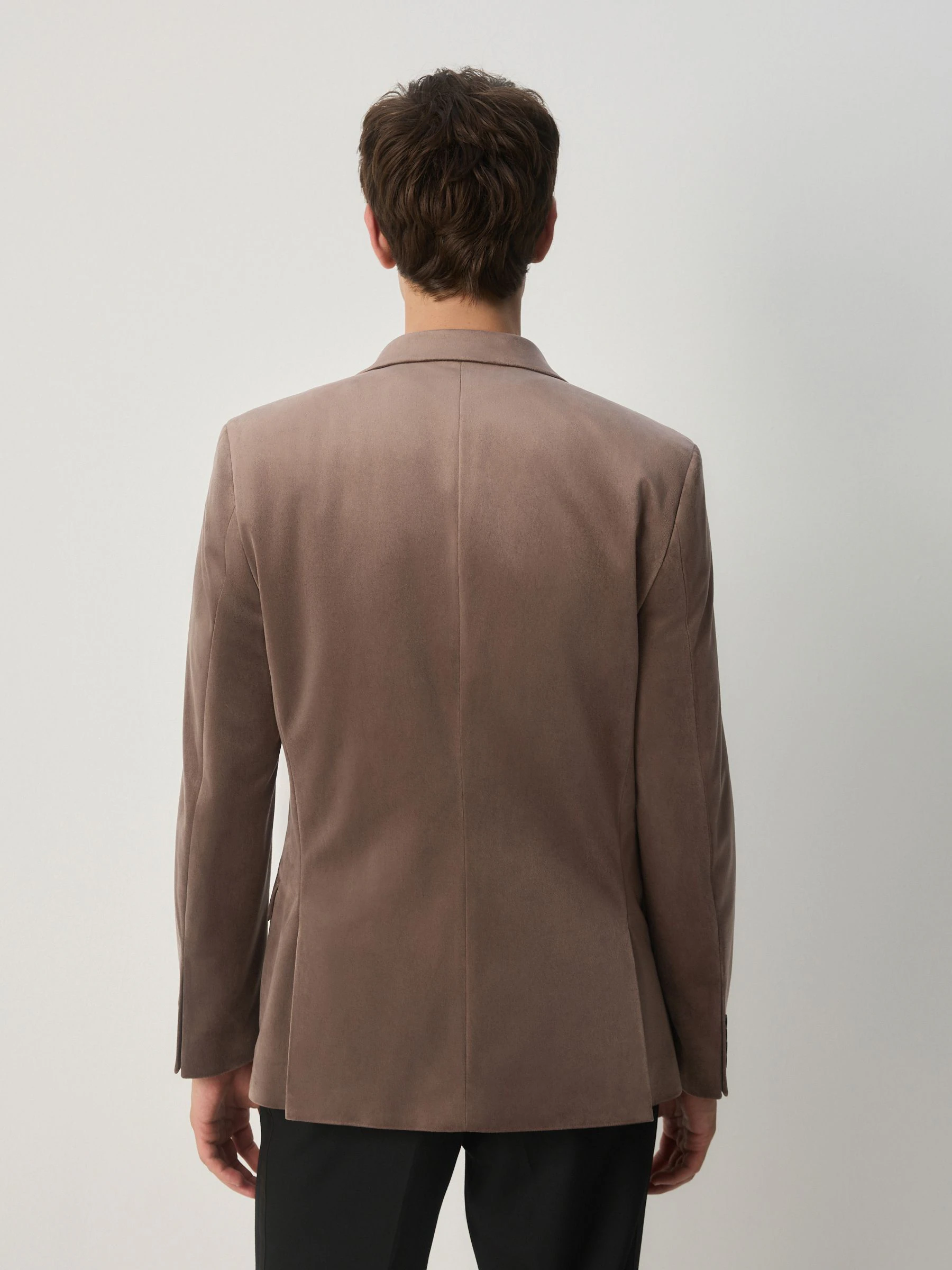 Taupe - Slim Fit - Velvet blazer met zelfrevers