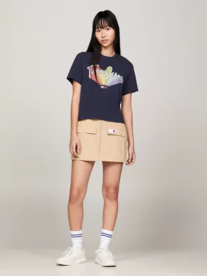 Camiseta Boxy Fit com Logo Arco-Íris