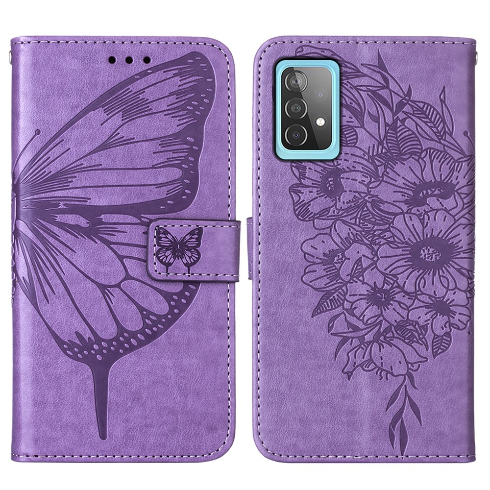 Samsung Galaxy A52s 5G / A52 (5G) / A52 Leder Tasche Flip Cover Schmetterlinge Imprint - Lila