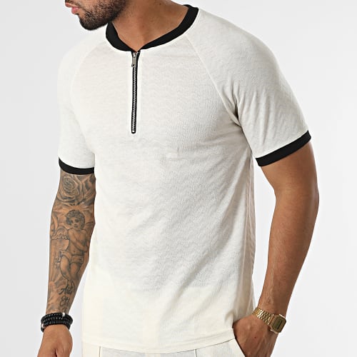 Ensemble Tee Shirt Col Zippé Short Jogging C5843-C8151 Beige Clair