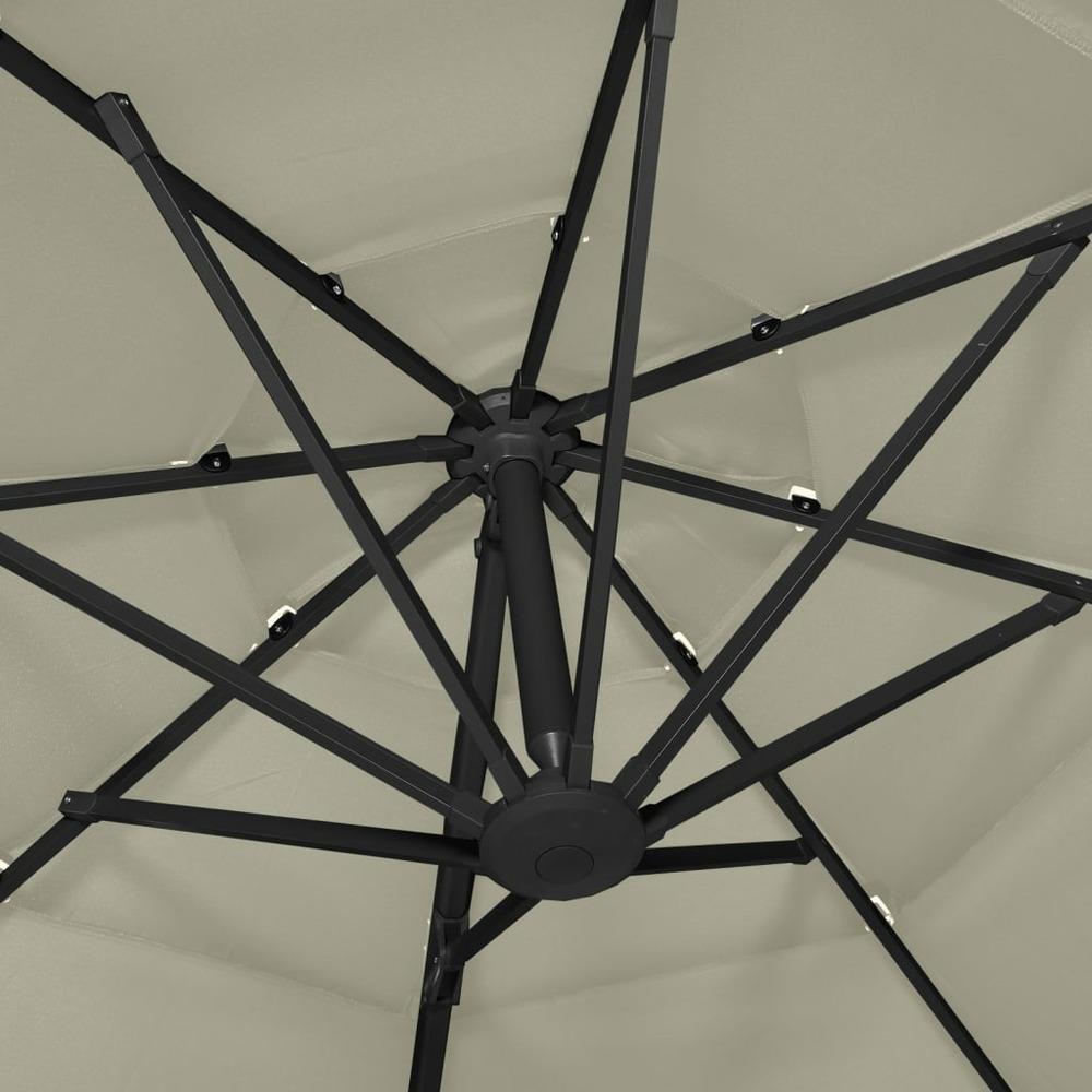 Parasol à 4 niveaux avec mât en aluminium 3 x 3 m sable