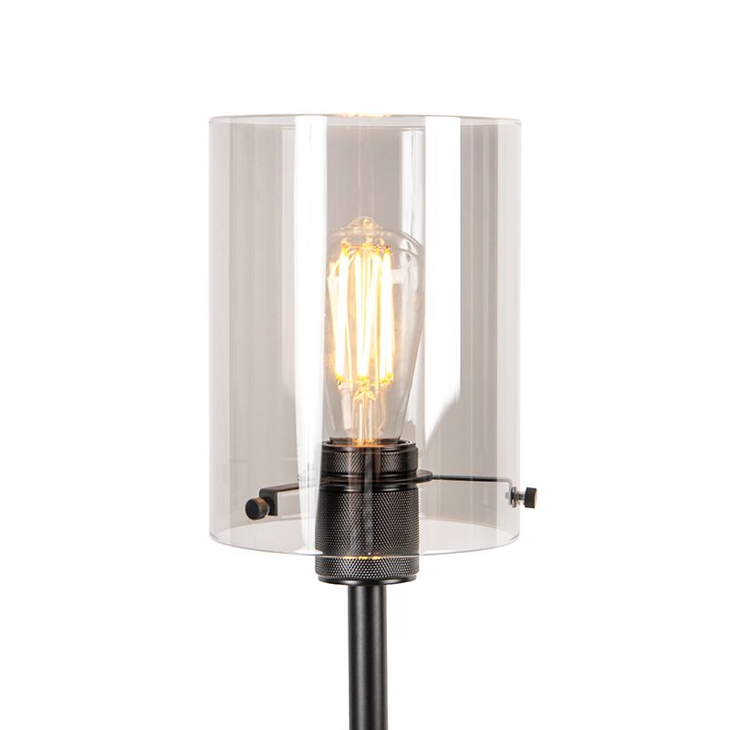 Design vloerlamp zwart met smoke glas - Dome