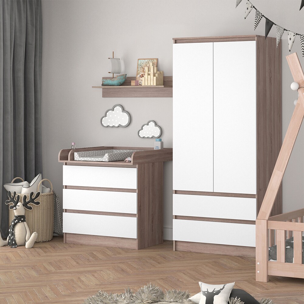 Vicco Wickelkommode Wickeltisch Kommode mit 3 Schubladen Emma Weiß Sonoma Baby