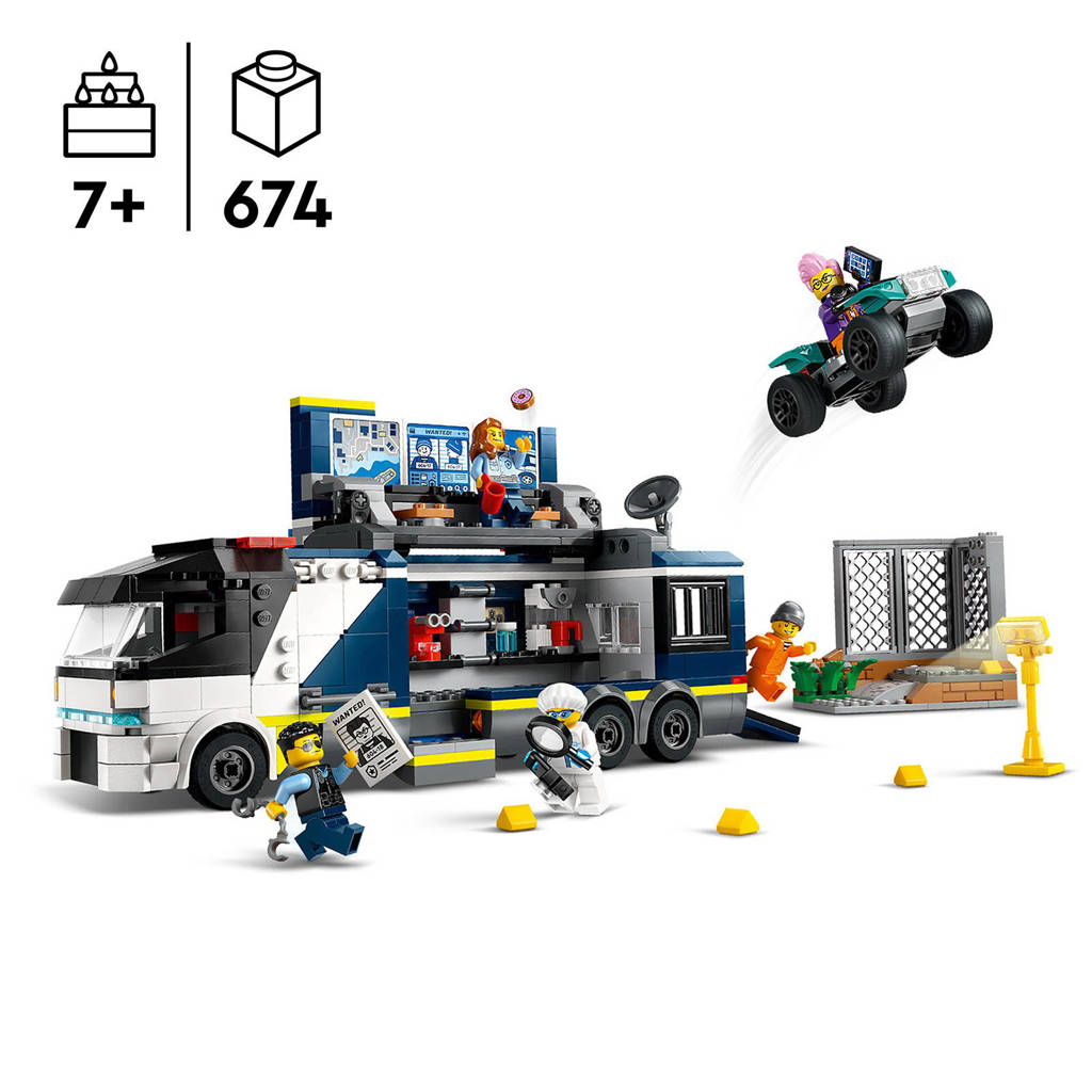 Een leuke set met veel speelmogelijkhedenPolitielaboratorium in truck Politie Speelgoed voor Kinderen vanaf 7 jaar 60418