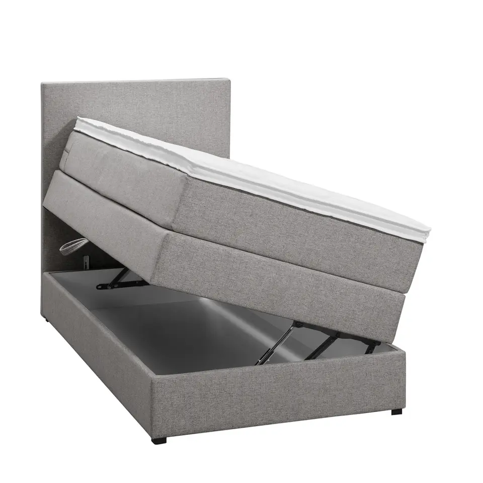Boxspring met opbergruimte Liv egaal - lichtgrijs - 90x200 cm
