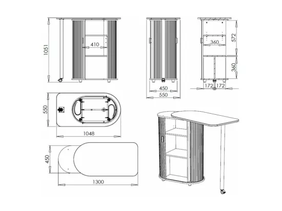 Mange-Debout Chêne Blanc Table Pivotante 3 Niches 104,8 x 105,1 x 44 cm
