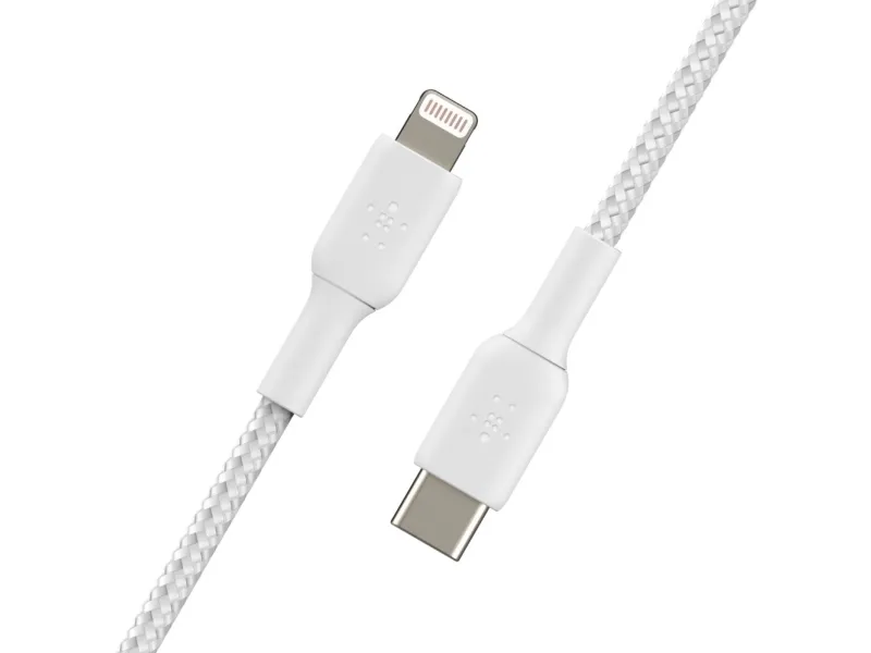Belkin BoostCharge - Lightning-kabel - 24 pin USB-C han til Lightning han - 1 m - hvid - USB Power Delivery (18 W)