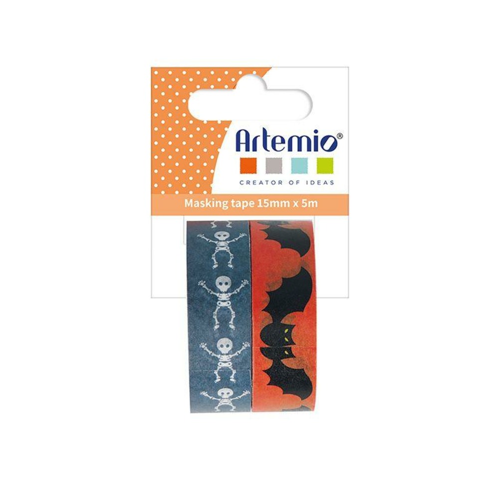 2 masking tape halloween 5 m x 15 mm - chauve-souris et squelette