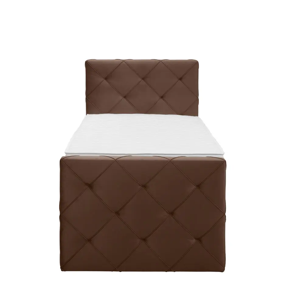 Boxspring met opbergruimte en voetbord Liv geruit - bruin - 90x200cm