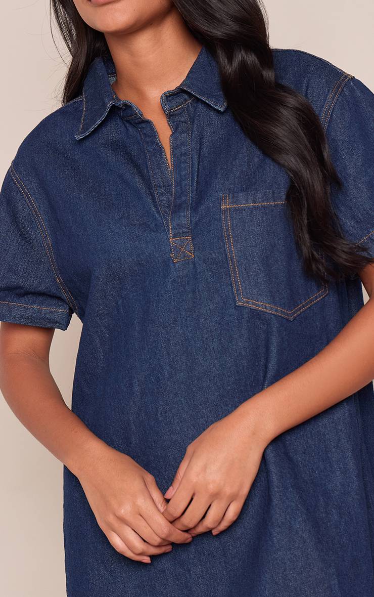 Bleu Indigo Robe Mini En Denim Style Rugby