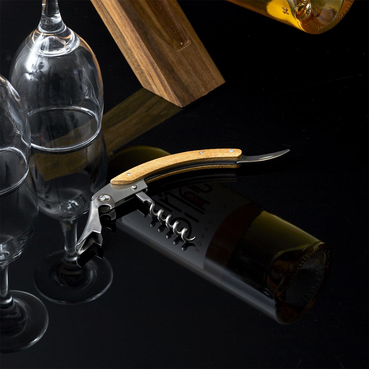 SUPPORT BOUTEILLE ET TIRE BOUCHON ACACIA