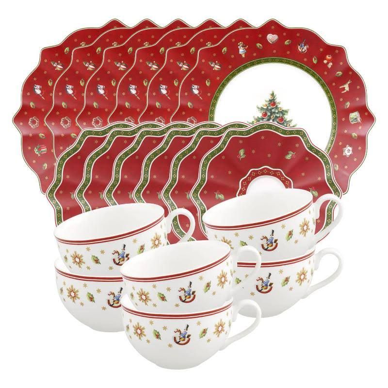Villeroy & Boch Toy's Delight Kaffeeset rot 18-tlg - Porzellan - bunt - Geschirr Set für 6 Personen - Weihnachten - bestehend aus: 6 x